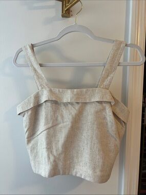 American Eagle Outfitters Beige Smocked Crop Tank Top